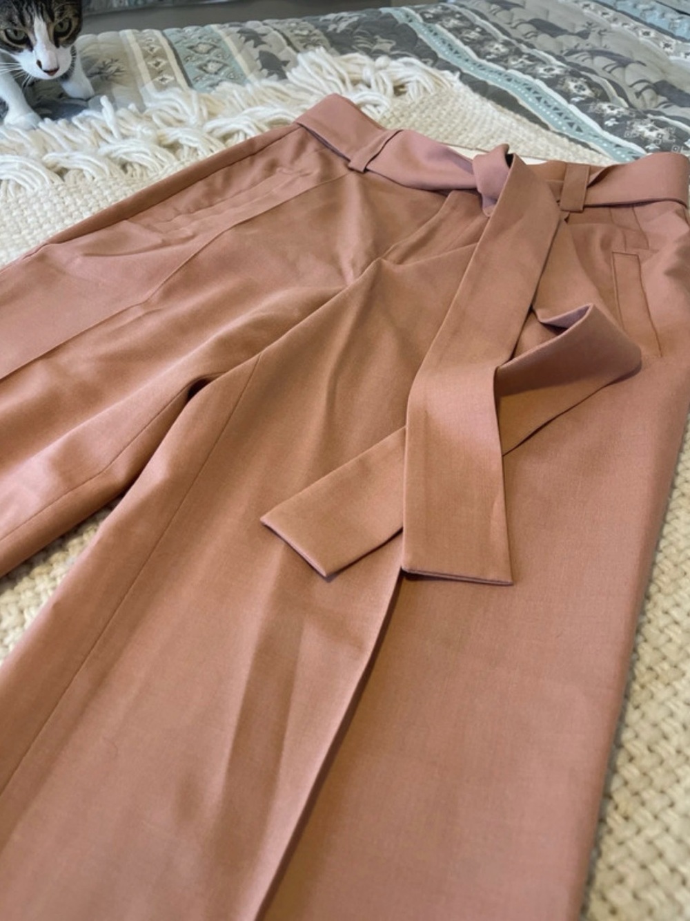 J. Crew Dusty Rose Tie-Waist High-Rise Trousers
